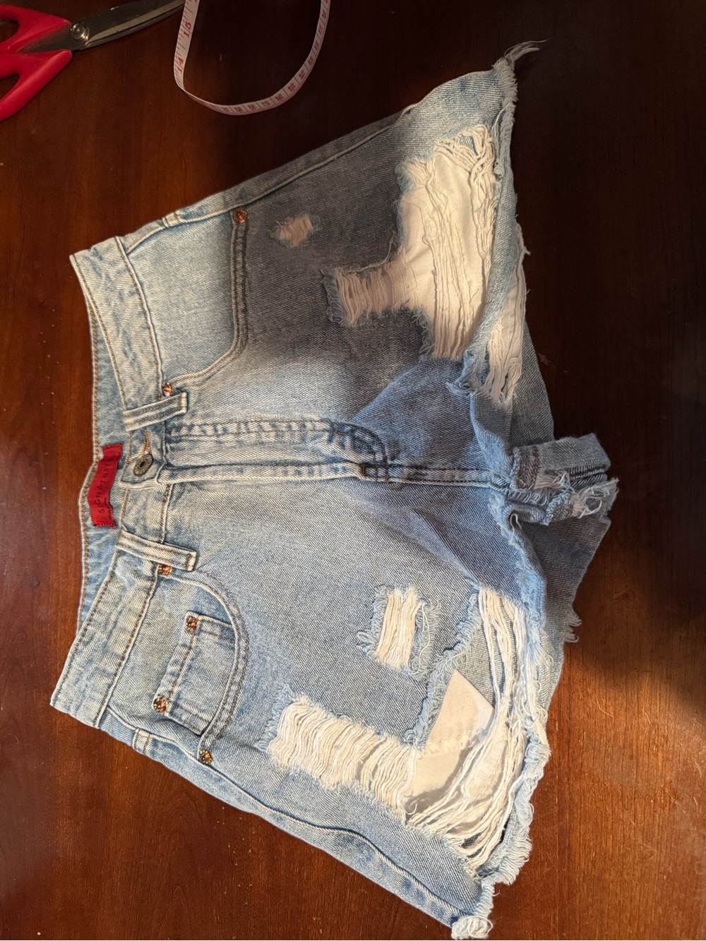 Signature Light Blue Distressed Denim Jean Shorts